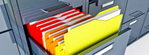 filing cabinet with brightly colored folders