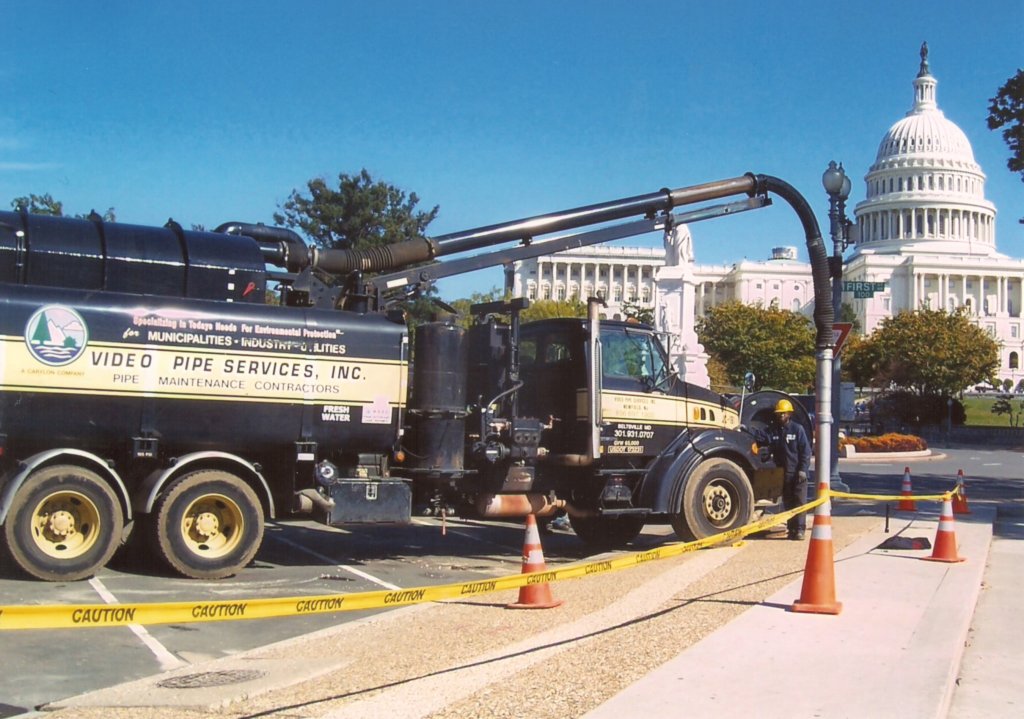 Video Pipe Services truck doing work outside of the Capitol building in Washington, D.C.